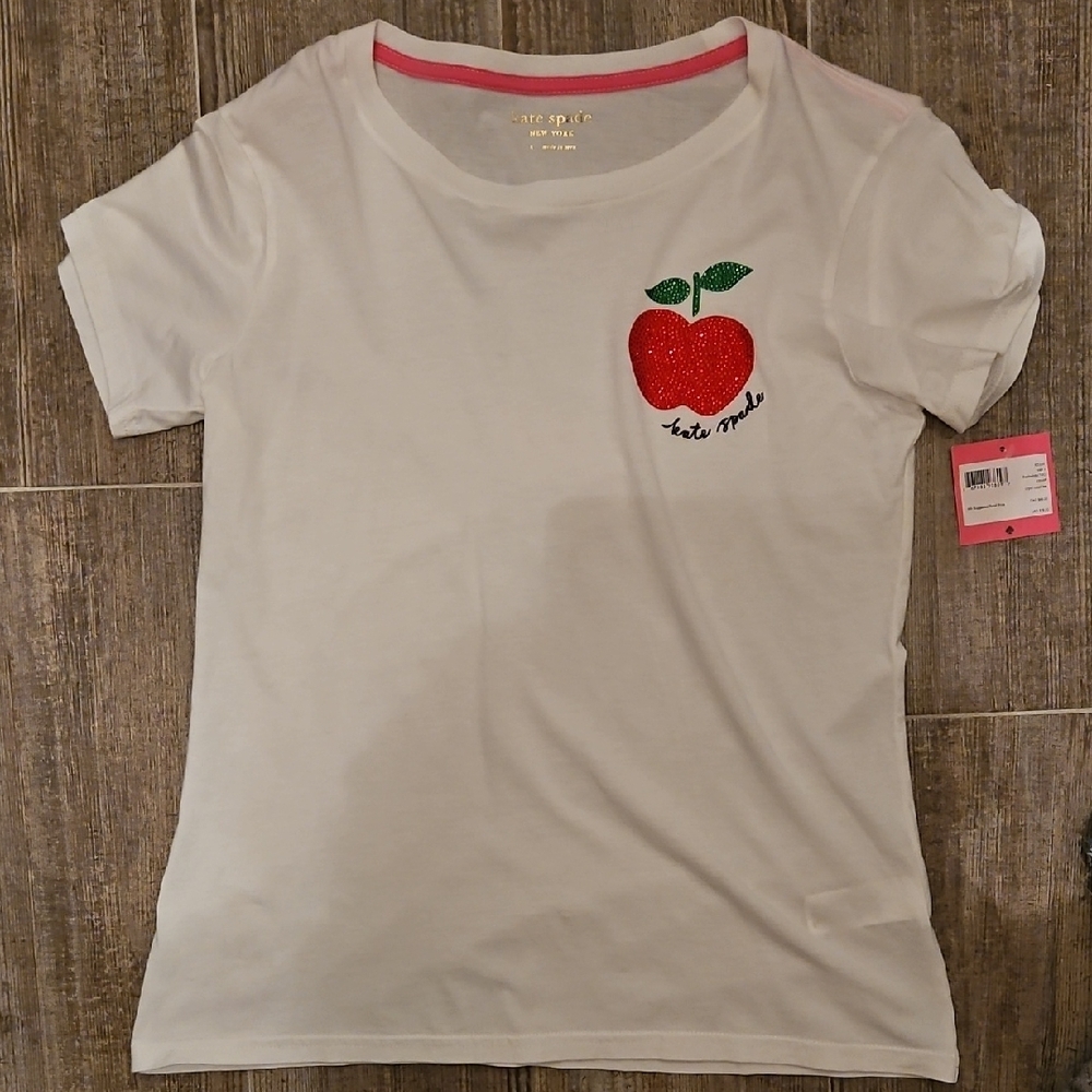 Kate Spade White Red Apple Tee Short Sleeve